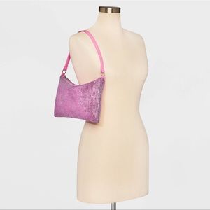 Pink Rhinestone Mesh Bag